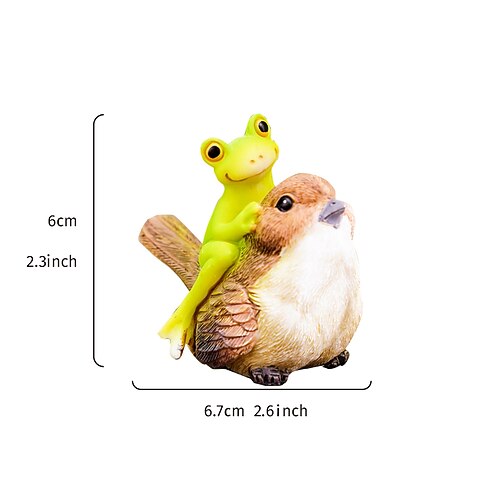 1 Stück Frosch- und Spatzen-Cartoonfigur, niedliche, froschförmige Dekoration, modernes, kreatives Harzmaterial für die Heimdekoration, geeignet für Garten, Hof, Schreibtischdekoration und