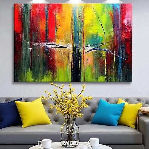 Farbenfrohes abstraktes Gemälde, handgemaltes Ölgemälde, großes Leinwandbild, Wandkunst, leuchtendes abstraktes Ölgemälde, moderne Regenbogen-Aquarell-Wandkunst, zeitgenössische Dekoration Image