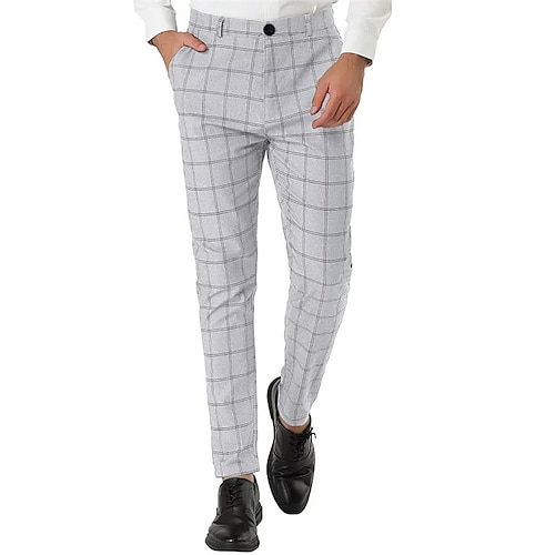 Herren Hose Anzughose Chinos Tasche Knöpfe Karomuster Komfort Formell Party Arbeit Mode Klassicher Stil Schwarz Wein Mikroelastisch Image