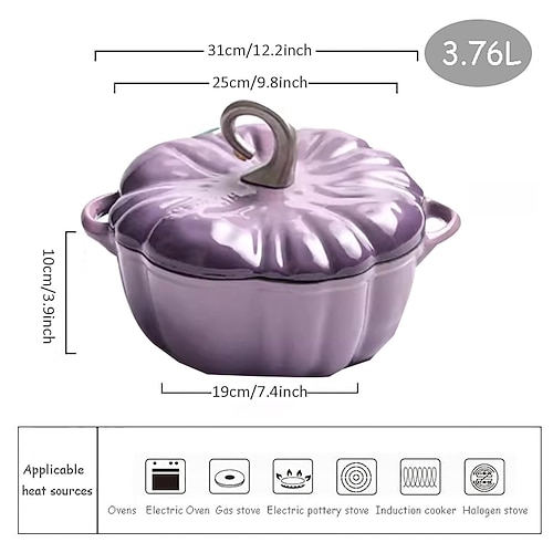 Kürbis-Bratentopf, antihaftbeschichteter, emaillierter Kürbis-Schmortopf mit Deckel, Schmortopf mit Deckel, Kürbisauflauf mit Herbst- und Thanksgiving-Dekoration, perfekt zum gleichmäßigen Garen und Image