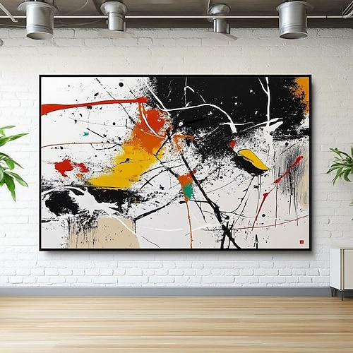 Großes schwarz-weißes Wandbild, farbenfrohes Pollock-Gemälde, abstrakt-expressionistisches Gemälde, strukturierte handgefertigte abstrakte Leinwandkunst, Pollock-Kunst Image