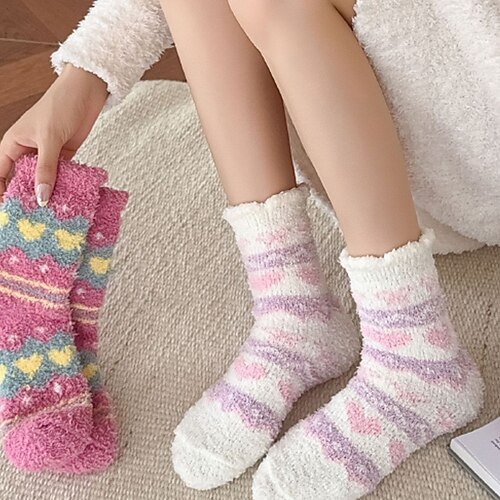 Damen Crew Socken Outdoor Ferien Blume Polyester Lässig Warm 1 Paar Image