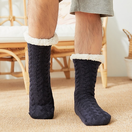 Herren-Winterfleece-Socken, warme, dicke, rutschfeste Hausschuhe für Erwachsene, geeignet für den Innenbereich. Image