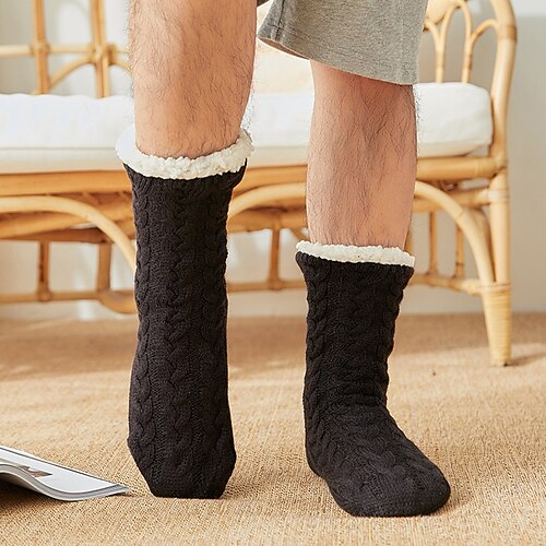 Herren 1 Paar Socken Socken mit Sherpa-Futter Freizeitsocken Wintersocken Schwarz Marinenblau Farbe Geometrisch Urlaub Täglich Basic Warm Winter Mode Lässig Image