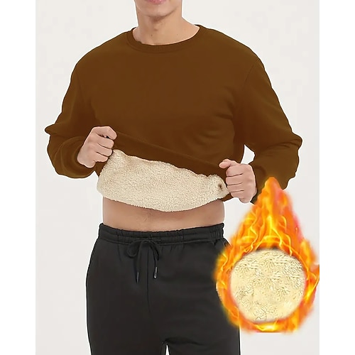 Herren Einfarbig Fleece-Pullover Lounge-Oberteil Dick Langarm Oberteil Athleisure Herbst Winter Winddicht Warm Fitnessstudio Wandern Training Sportbekleidung Sportkleidung Schwarz Weiß Gelb Image