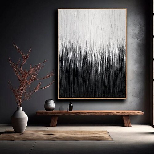 Handgefertigte Leinwandbilder, schwarz-weiße Farbblockmalerei, moderne Wandkunst, minimalistische Kunst, abstrakte geometrische Formen Image