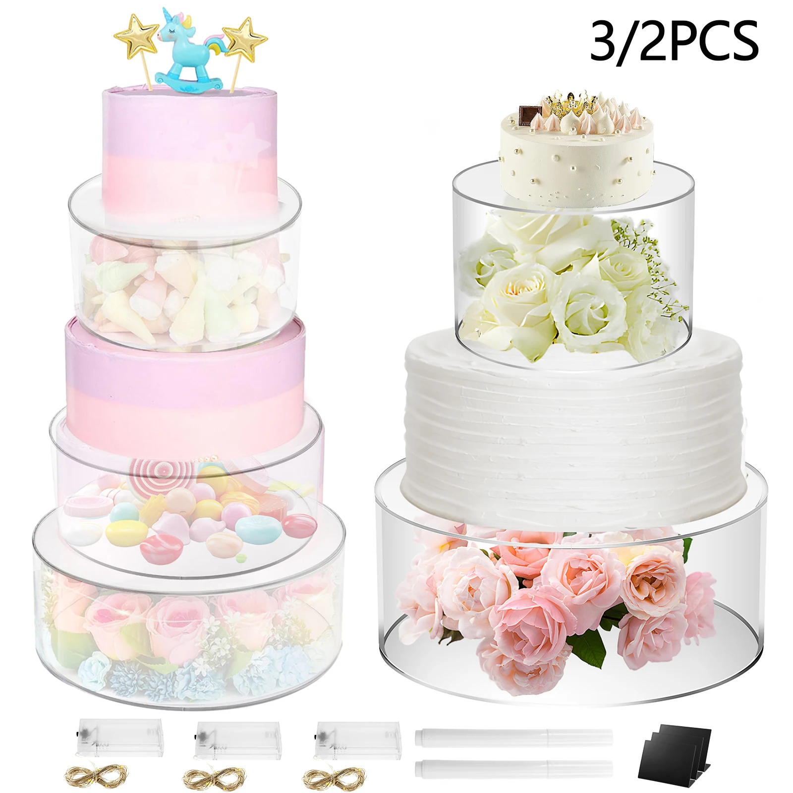 3/2Pcs Acryl Kuchen Display Board Runde Kuchen Stehen Dessert Display Halter Kuchen Nachfüllbare Bord Basis Tablett für hochzeit Party