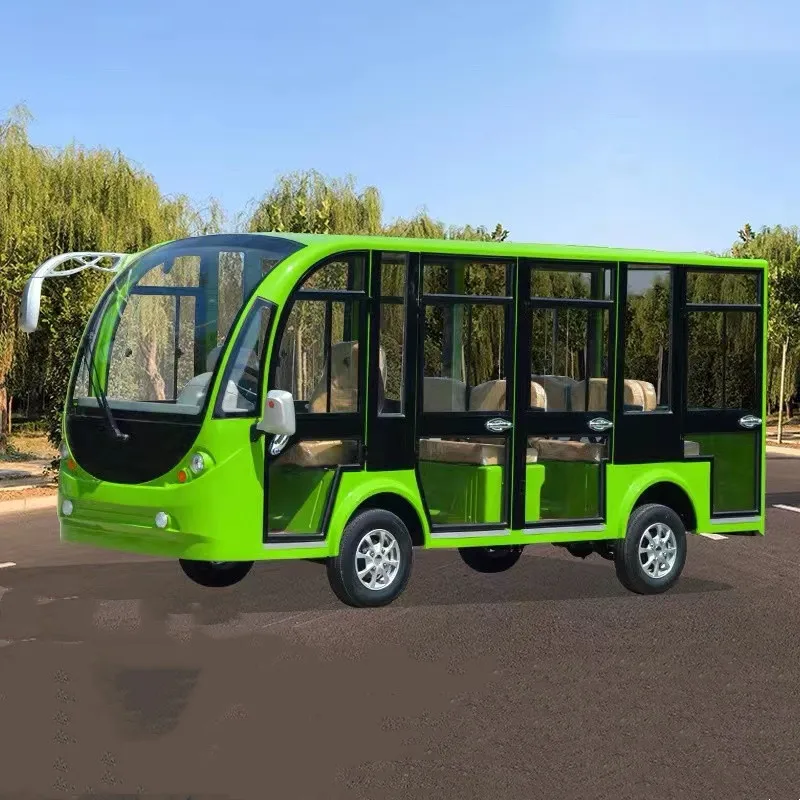 Neues elektrisches Sightseeing-Auto mit 11-Sitzer-Blei-Säure-Batterie-Shuttle, Mini-Cabrio für Touristen, Flughafen, Resort, Villa Image