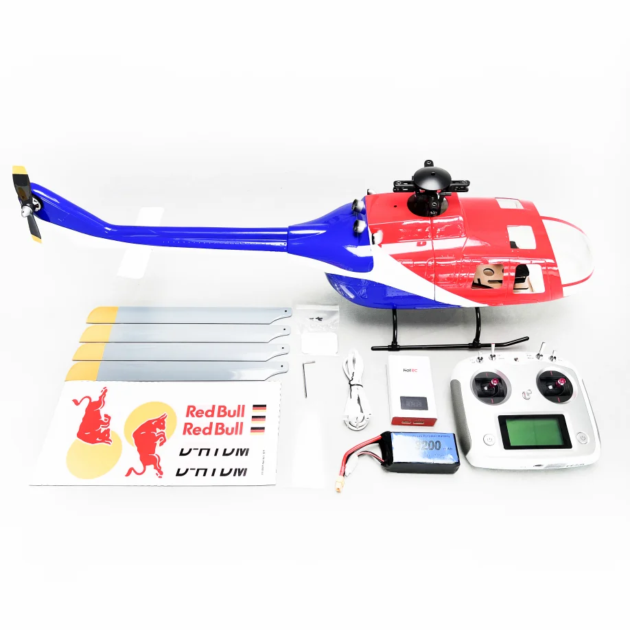 ROBAN 450 Größe BO105 Red Bull Scale Hubschrauber RTF – GPS Auto Return & Altitude Hold – flugbereit mit Navigationslichtern