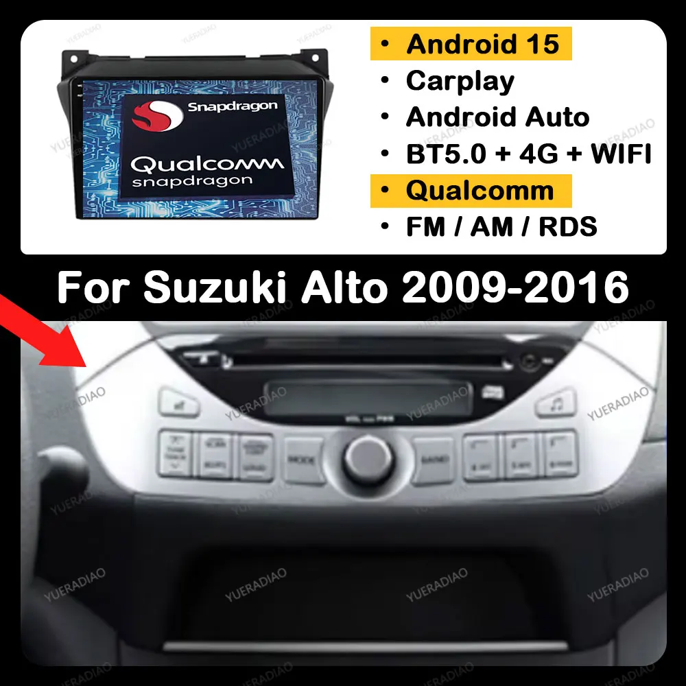 Android 15 Auto Radio Drahtlose Carplay Auto Für Suzuki Alto 2009-2016 Multimedia Video Player GPS NAVI 4G WIFI kopf Einheit DSP BT Image