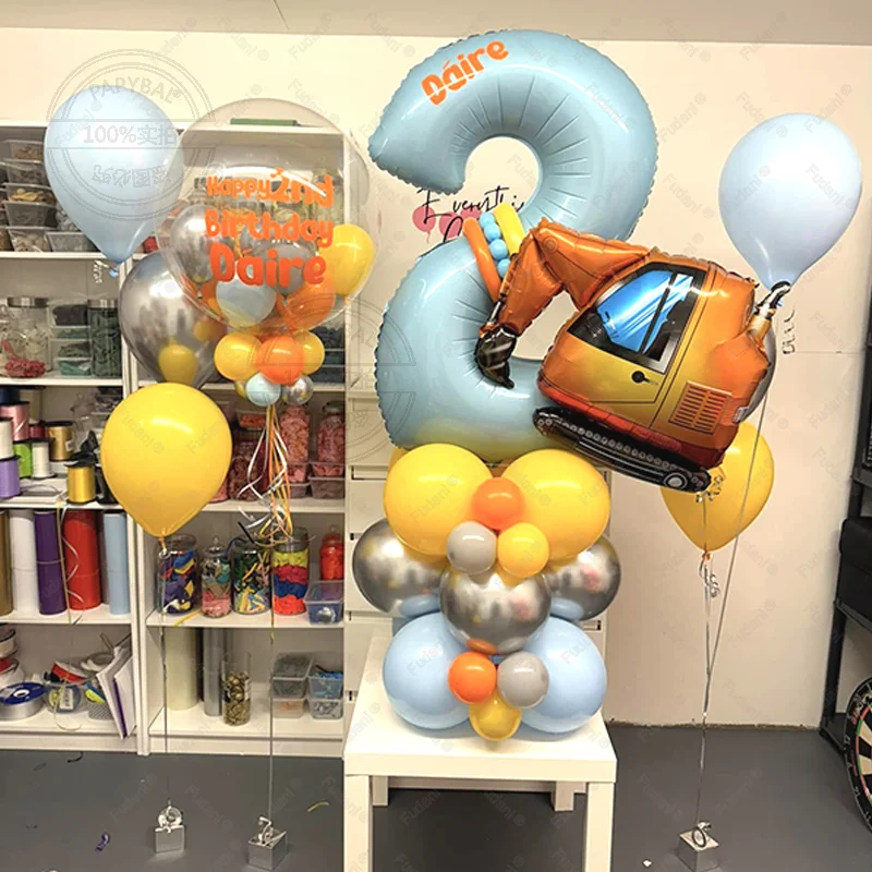 Engineering Thema Bagger Digital 1-9 Ballon Set Blau Gelb Latex Ballon Junge Geburtstag Party Dekoration Junge Baby Dusche Geschenk Image