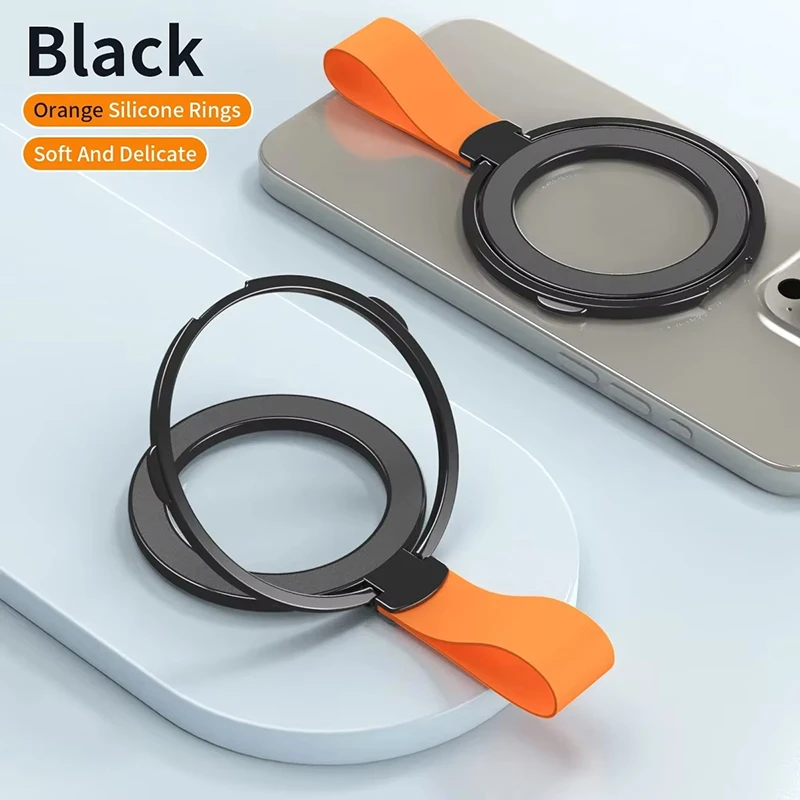 Für MagSafe Magnetischer Ring-Telefonhalter mit Silikonschnur, drehbarer Ständer für iPhone 16 15-Serie, Desktop-Legierungsschnallenständer Image