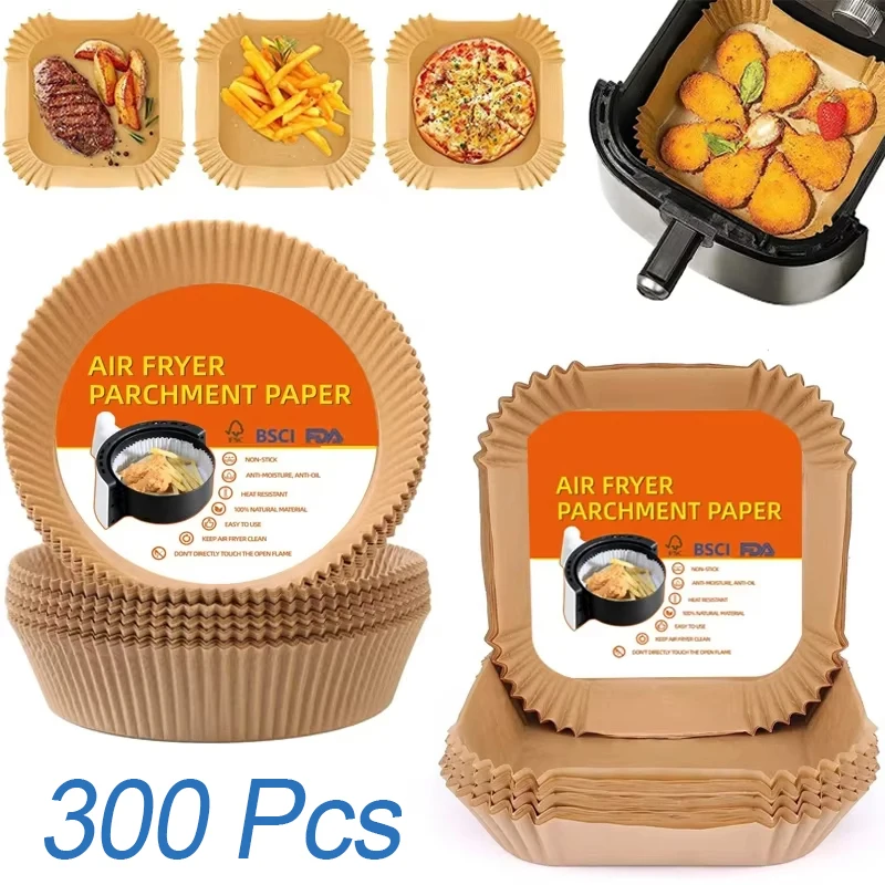 50/100/200/300Pcs Air Friteuse Backpapier Antihaft Airfryer Backpapier Quadratische Air-Fryer Papier Liner Papier Küche Zubehör Image