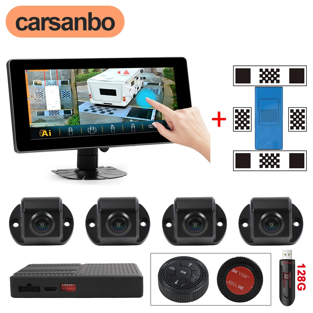 Carsanbo 10,25 Zoll 4-Wege-Autokamerasystem 360 ° Surround View Parkmonitor Touchscreen 1080P AHD DVR für LKW/Bus/RV/VAN Image