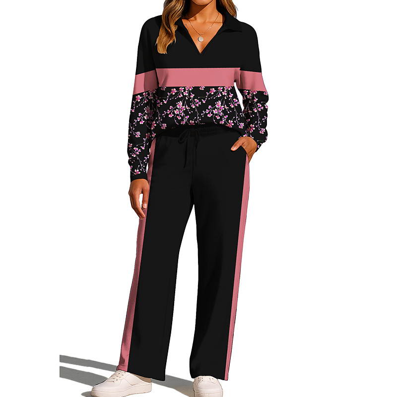 Women's Sweatshirt Tracksuit Sweatpants Drawstring Pocket Floral Jacket and Sweatpants Athletic Clothing Set Loungewear Summer Spring Fall Winter Blue / Black Violet Gym Workout Casual Workout
