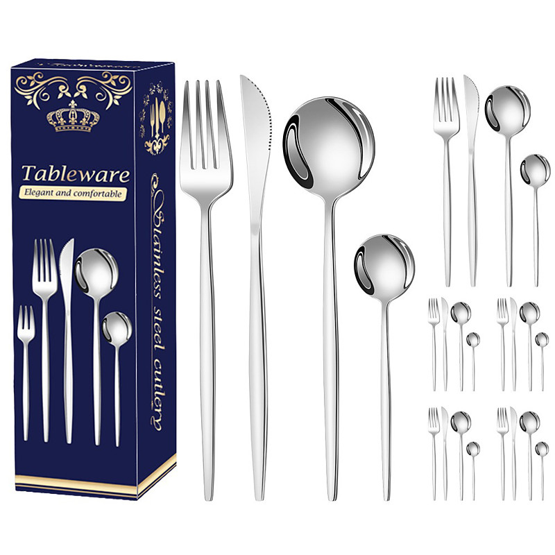 24Pcs Stainless Steel Christmas Cutlery Set Knife Fork Spoon Tableware Western Dinner Utensils Holiday Gift Box Set for Christmas Party