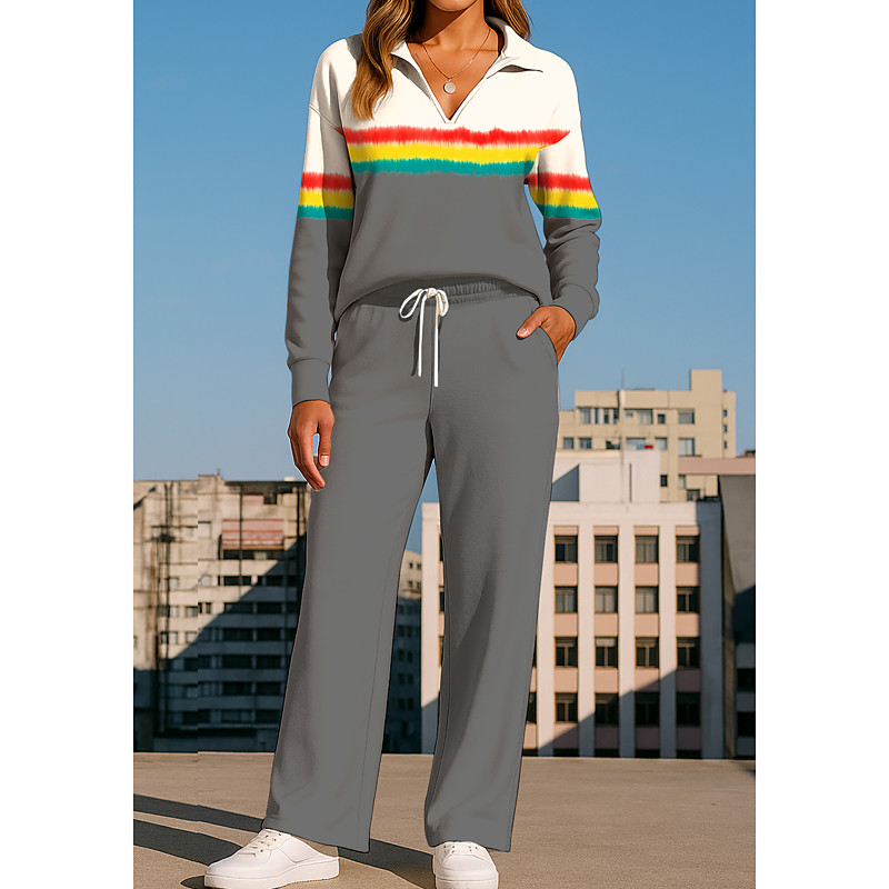 Women's Sweatshirt Tracksuit Sweatpants Drawstring Pocket Geometric Jacket and Sweatpants Athletic Clothing Set Loungewear Summer Spring Fall Winter Dark Grey Black Gym Workout Casual Workout Thermal