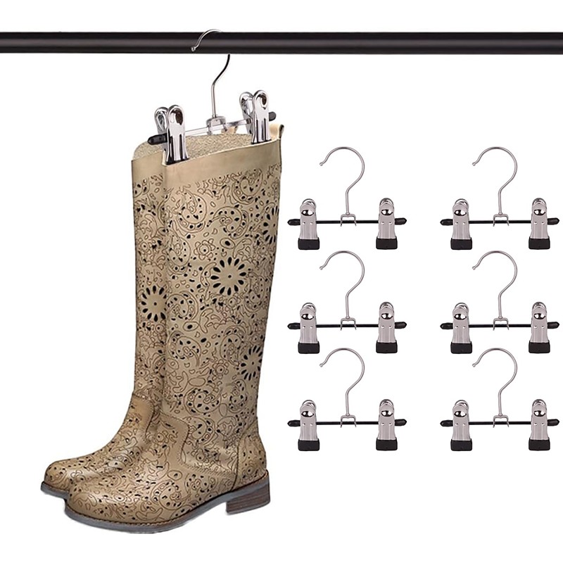 6 Pcs Adjustable Stainless Steel Shoe Rack Pants Folder Multi-Functional Portable Travel Laundry Washing Machine Rack Hooks Socks Clip Boot Hanger Set of 6 (6)