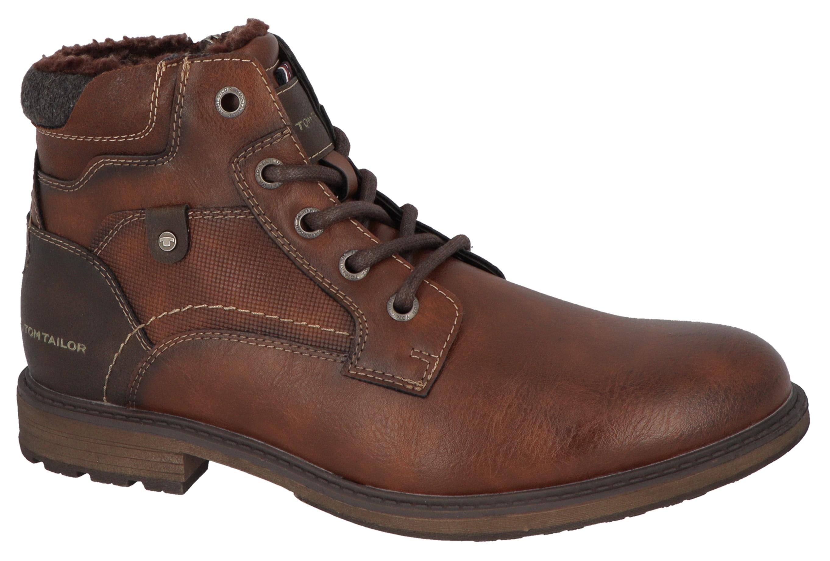 Winterboots TOM TAILOR, Herren, Gr. 43, braun (cognac), Lederimitat, Textil, Schuhe Winterboots, mit Logoschriftzügen, Weite G