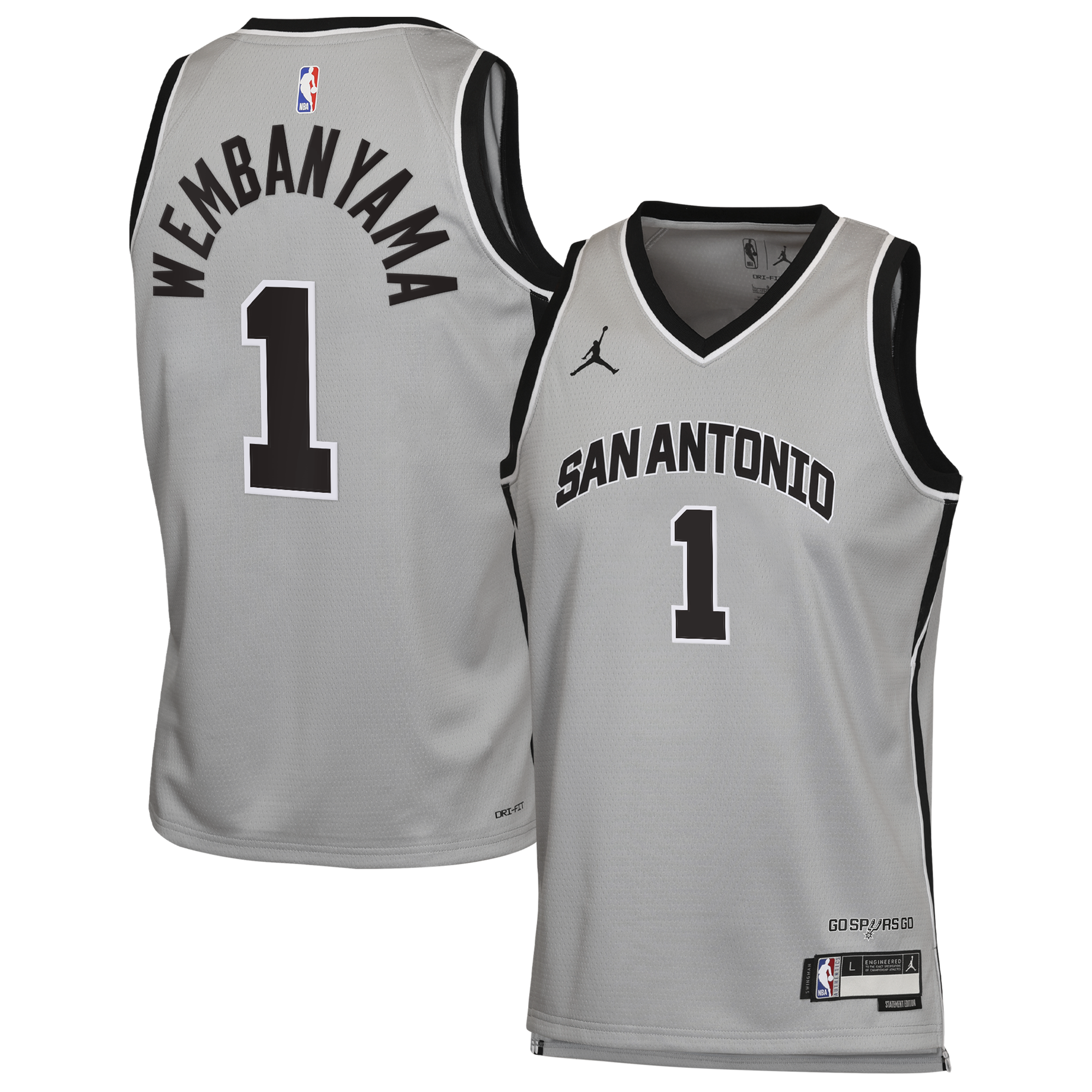 Maillot Jordan Brand Édition Statement des San Antonio Spurs - Gris - Victor Wembanyama - Enfant - unisexe Taille: XL (18/20)