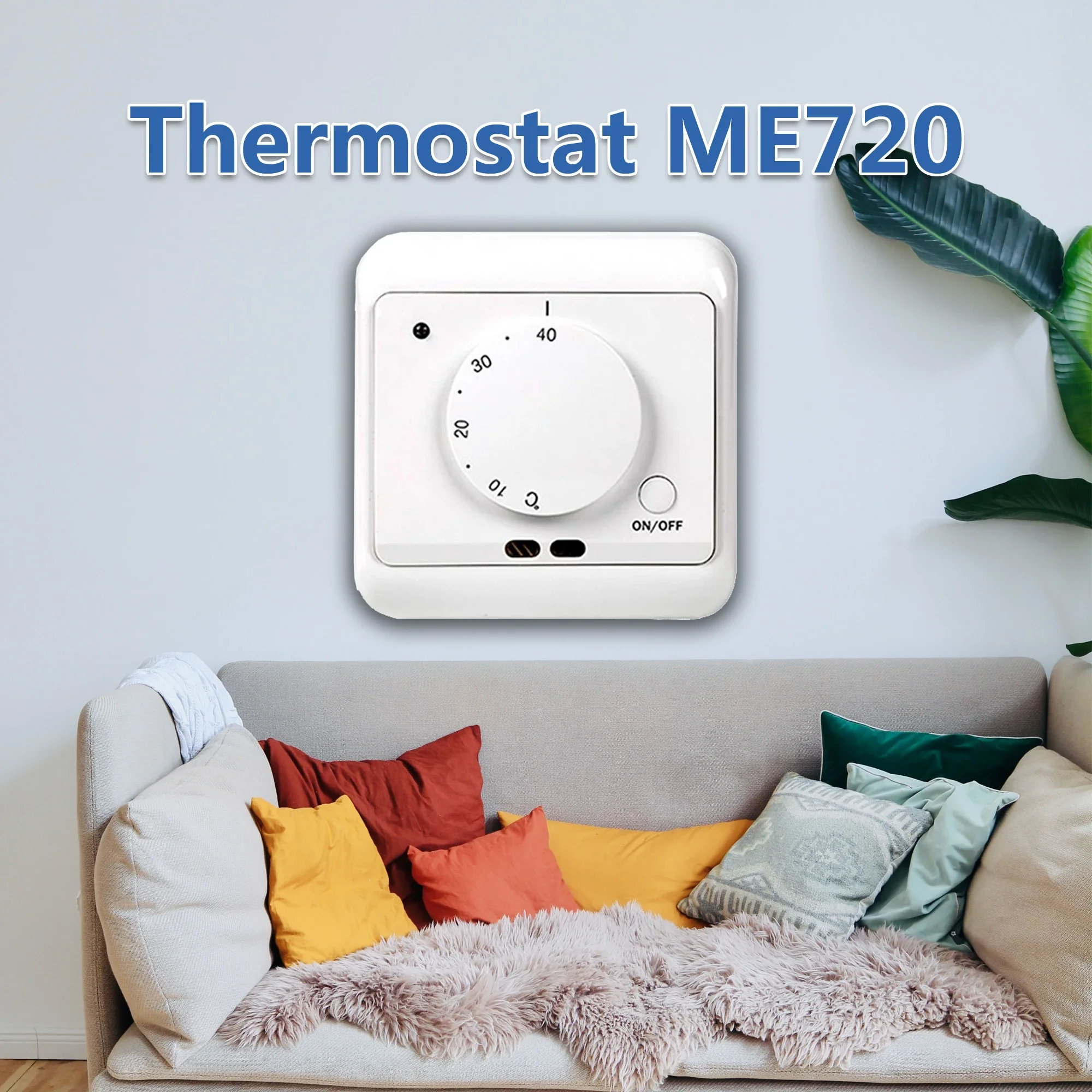 ME720 Mechanischer Raumthermostat, elektrische Heizung, Boden, 16 A, Knopfsteuerung, Temperatur, Weiß Image