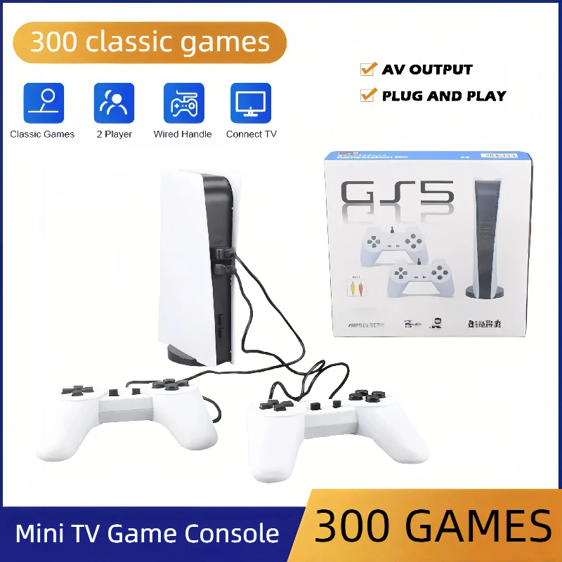 GS5 Console de jeu vidéo Mini TV Console de jeu portable manettes filaires vidéo 300 jeu rétro sortie HD deux joueurs pour PS1 Etc.