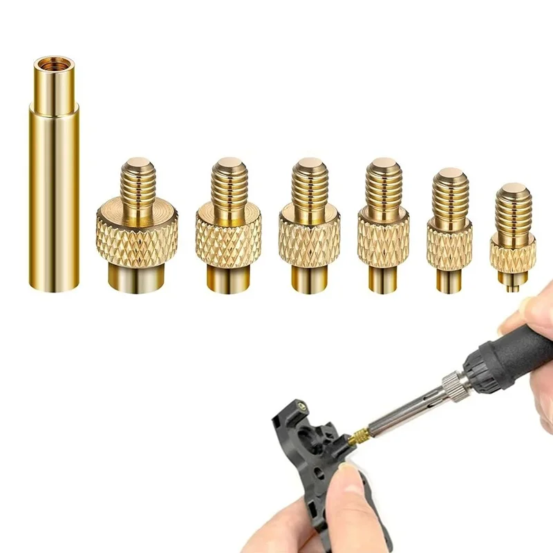 7Pcs Wärme Einsatz Mutter Eisen Spitze Kopf M2 M3 M4 M5 M6 M8 Messing Gewinde Eingebettet Kit Wärme einfügen Werkzeug Für 3D Drucker Lötkolben Image