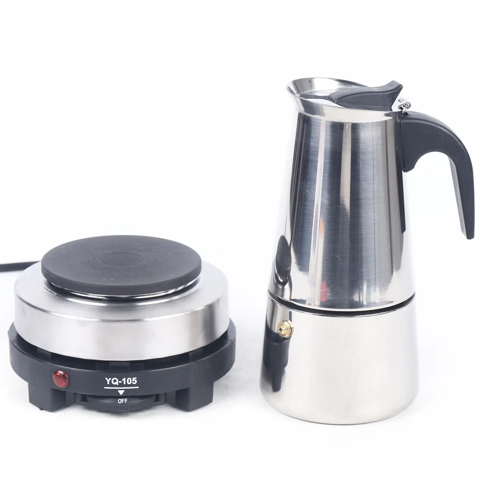 YQ-105 argent Moka Pot cafetière acier inoxydable cafetière 500w cuisinière électrique cafetière expresso pour le personnel et la maison