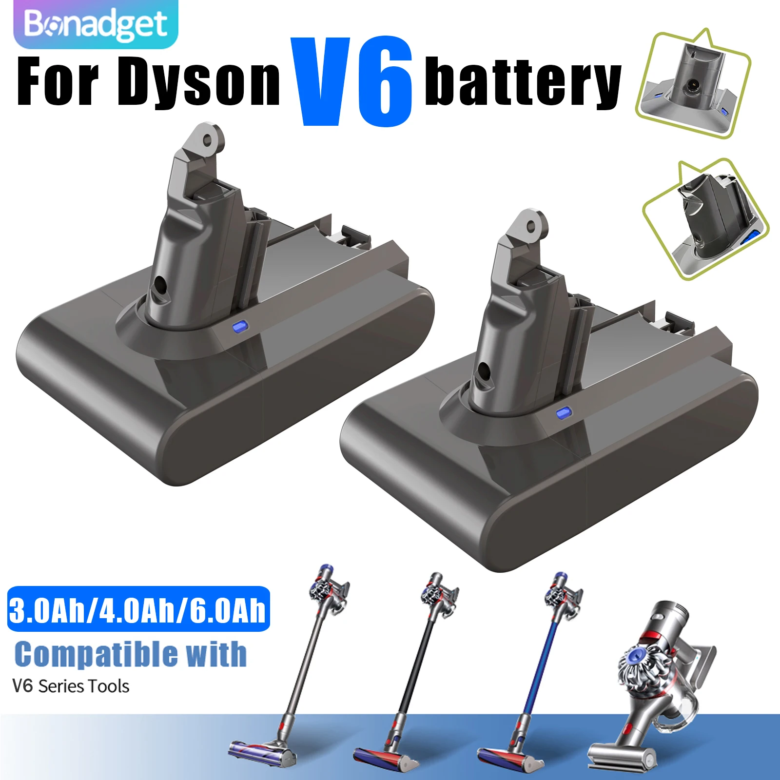 BATTOOL 6000 mAh 21,6 V Li-Ionen-Akku für Dyson V6 Staubsauger DC58 DC59 DC61 DC62 DC74 SV09 SV07 SV03 965874 -02 Image