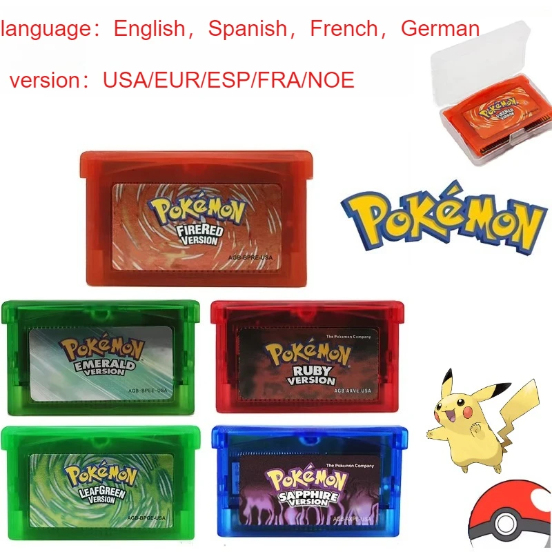 Good Quality 32 Bit Video Games Cartridge Pokémon GBA Game Console Card Emerald Fire Red Leaf Green Sapphire Ruby Game Toy Gift