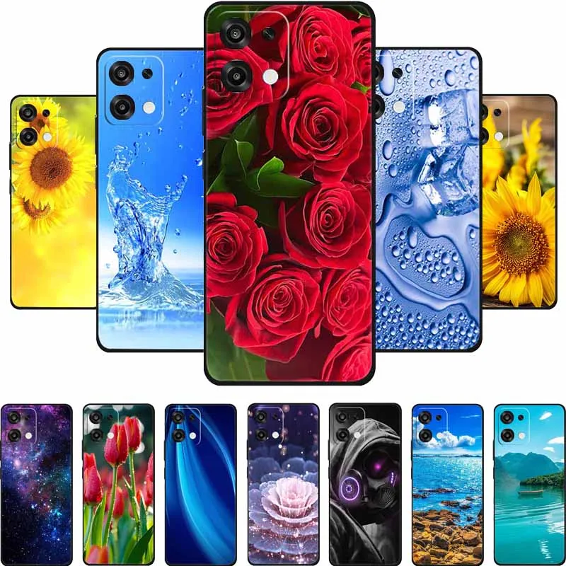 Per OPPO A6 Pro Cassa Del Telefono A6Pro Fonda Fiori di Moda Nero Del Silicone Della Copertura Posteriore Morbida Per OPPO A6 Pro 5G 2025 Caso A 6 Pro Coque