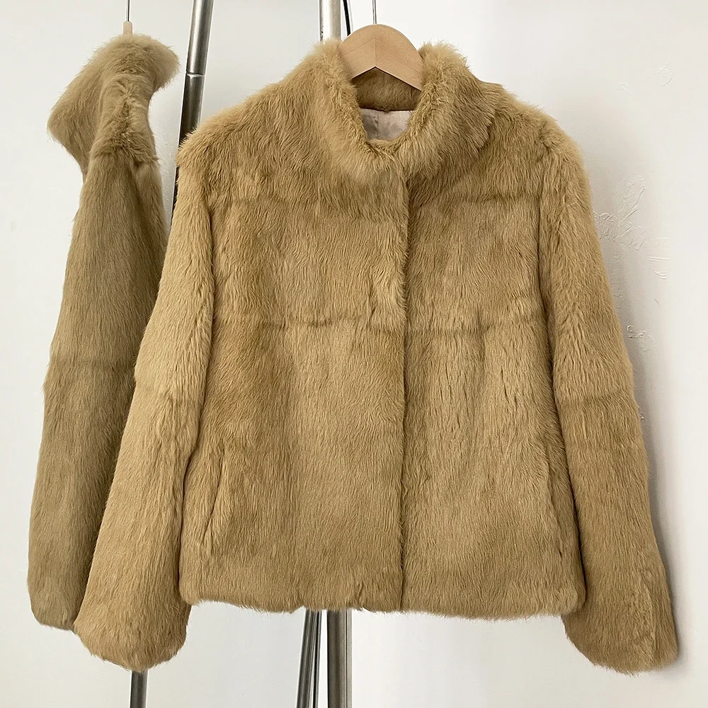 Manteau de fourrure de lapin naturel femmes nouveau automne 2025 hiver veste de fourrure véritable boléro vêtements pour femmes vêtements de dessus pour femmes avec froid