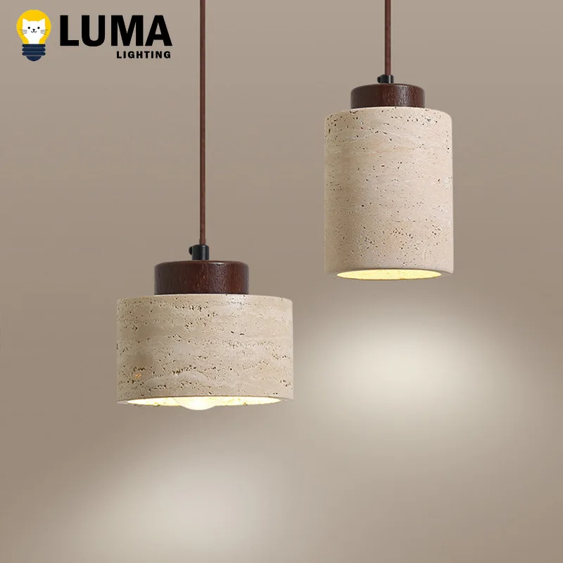 Japanische Wabi-Sabi-Stein-Pendelleuchte, LED-Hängelampe aus gelbem Travertin für Schlafzimmer, Nachttisch, Küche, Insel, Esszimmer, Dekoration
