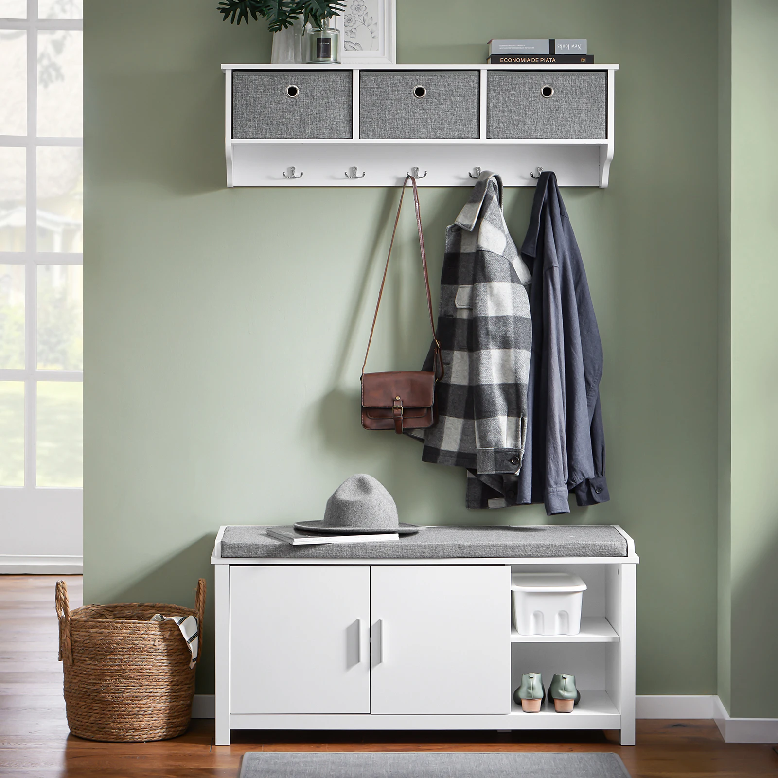 SoBuy FSR168-W Schuhbank mit Sitzfläche Schuhtruhe Dielenbank Sitzbank mit Stauraum Sitzkommode Schuhregal schmal Weiß