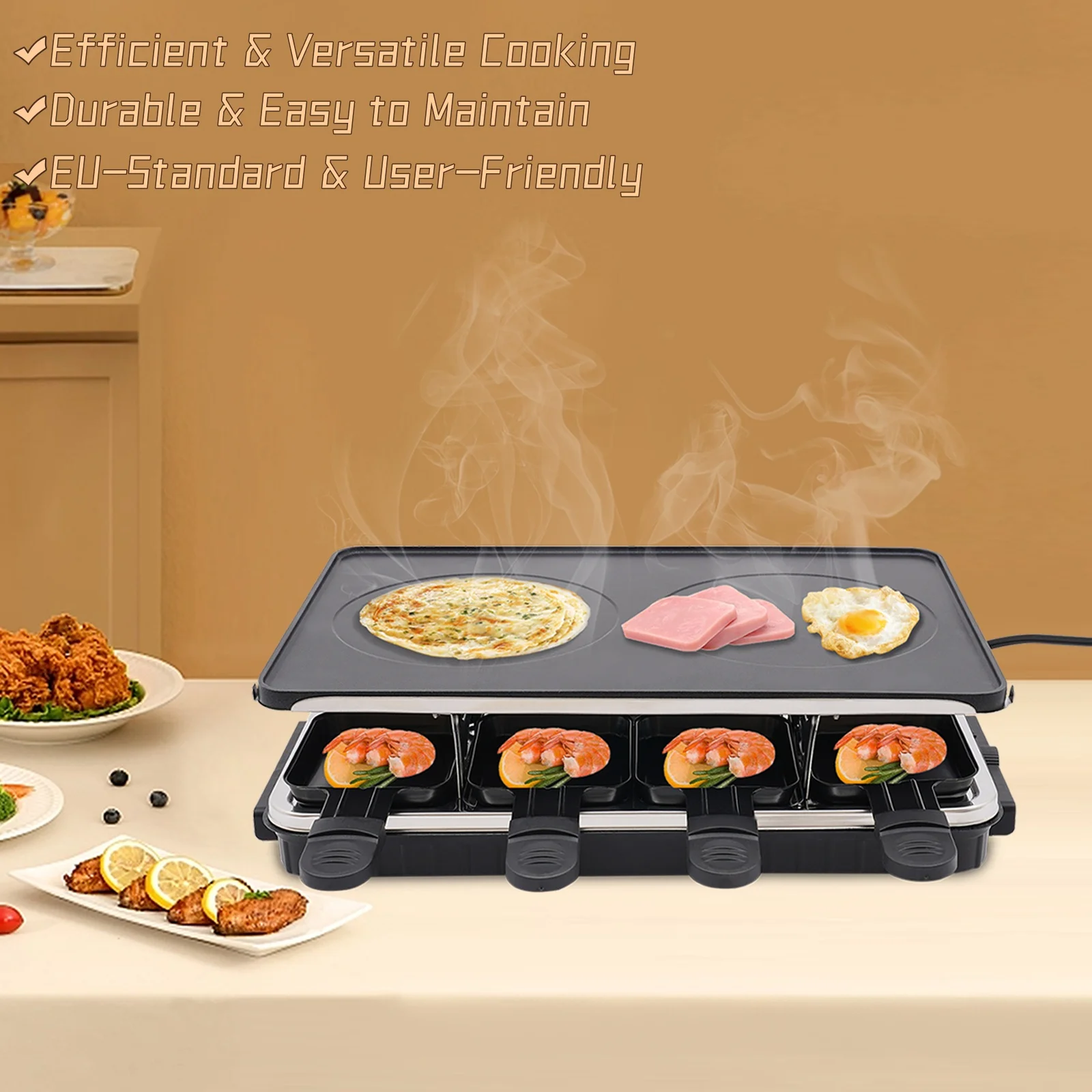 220–240 V Tischgrill, Elektrogrill, antihaftbeschichteter Elektrogrill, 1 große + 8 kleine Tabletts, für Grills, Partys, Decks Image