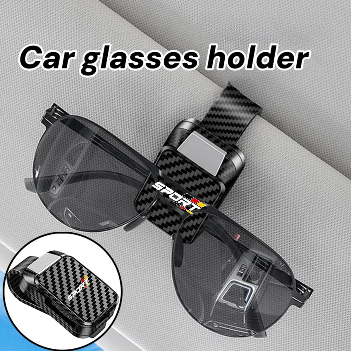 1pc ABS Sportliche Carbon Faser Muster Auto Sonnenblende Gläser Halter Clip Für Audi BMW Mercedes Benz VW Ford Auto innen Zubehör Image