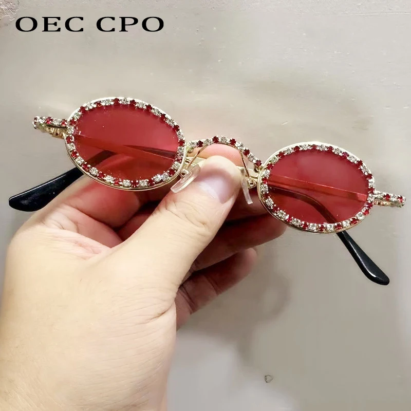 Punk Diamant Oval Sonnenbrille Frauen Retro Metall Rahmen Strass Shades UV400 Sonnenbrille Weibliche Mode Kleine Brillen Image