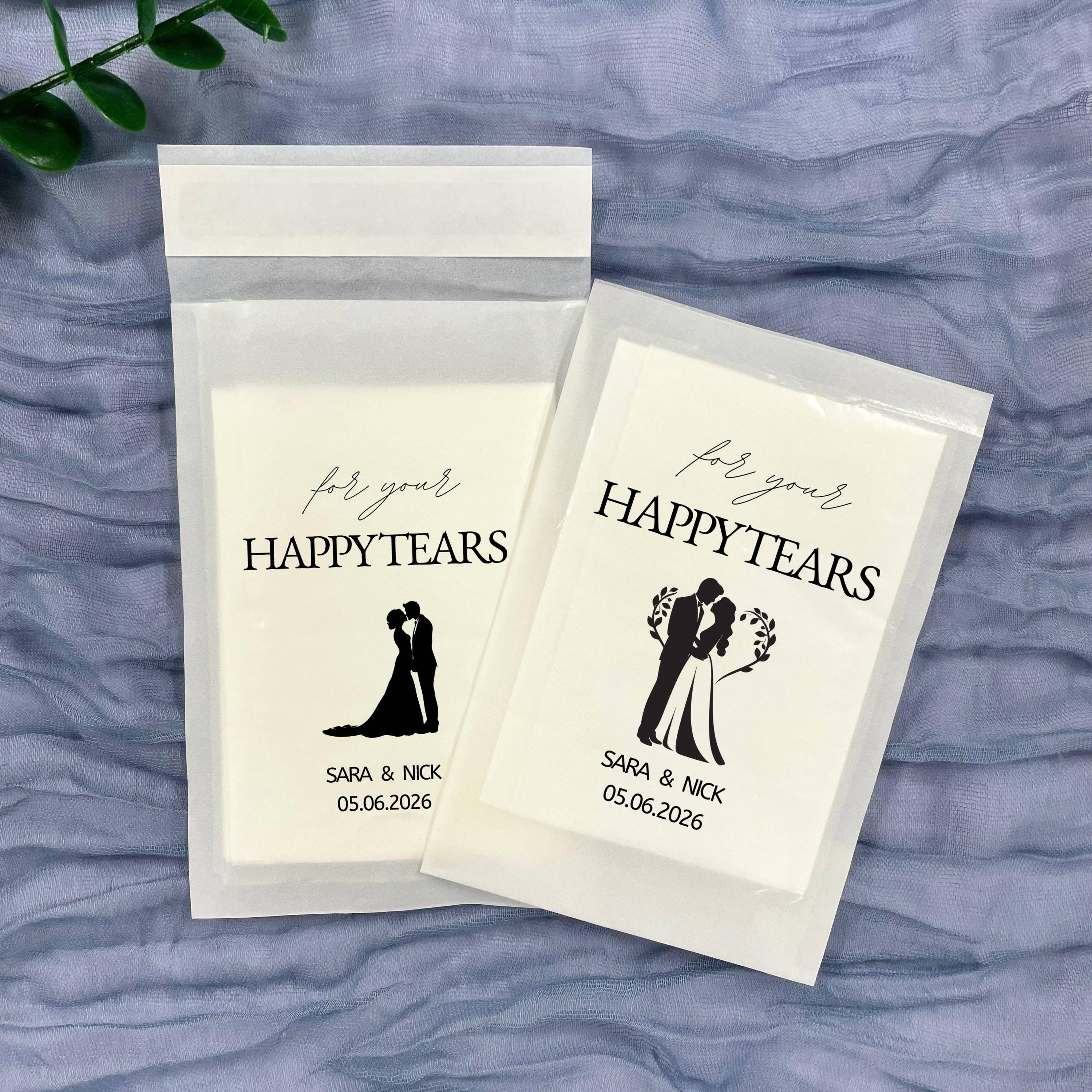 20 confezioni di fazzoletti personalizzati per matrimonio Happy Tears, confezioni di coriandoli personalizzati per matrimonio, Happy Tears, confezioni