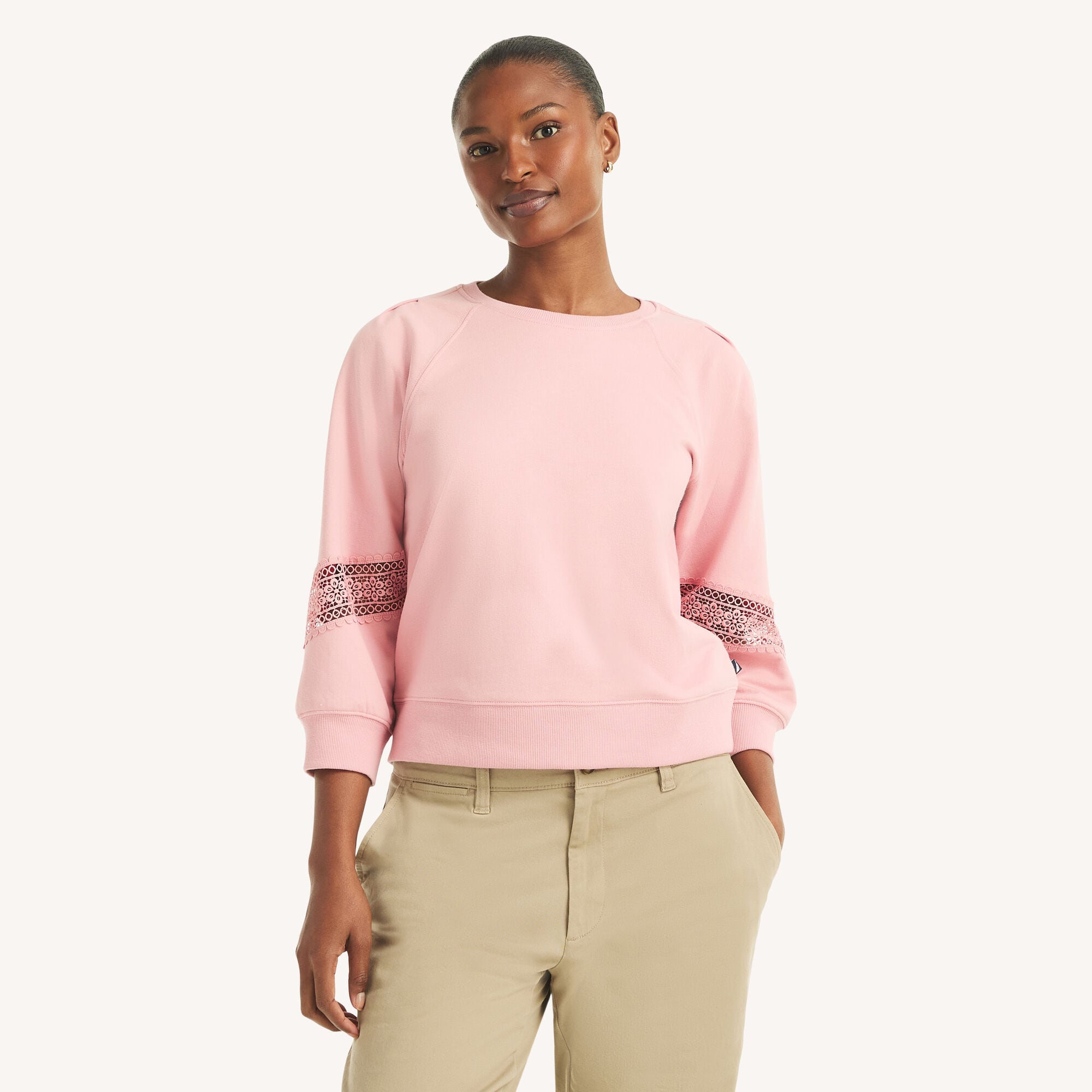 Nautica Women's Lace Sweatshirt 681 (Peach Glow), M
