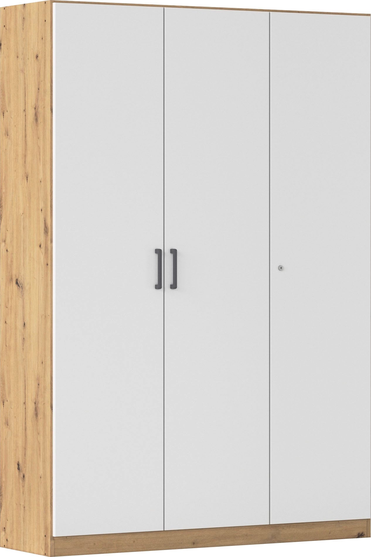 Mehrzweckschrank RAUCH "Garderobe Kleiderschrank Schrank Schuhschrank Putzschrank MINOSA", eiche artisan, alpinweiß, griffe graumetallic, B:136cm H:197cm T:41cm, Holzwerkstoff, Schränke, Mehrzweckschrank