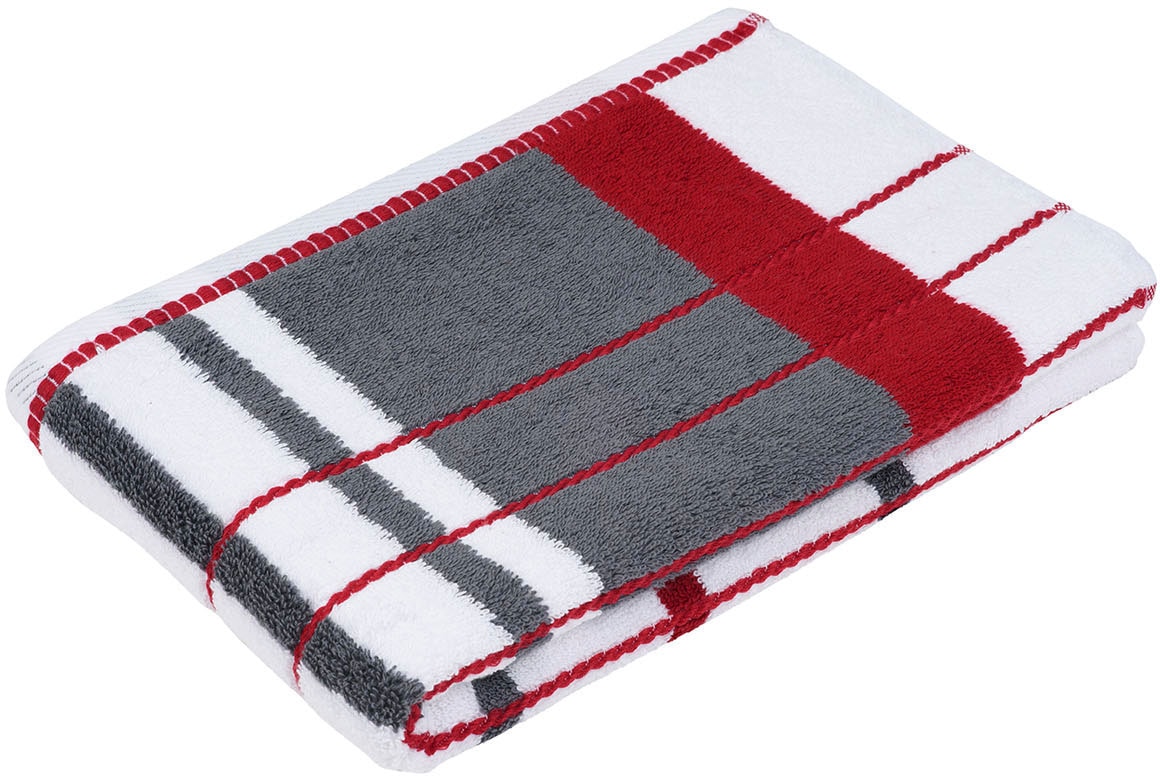 Duschtuch GÖZZE "Berlin Streifen", rot (anthrazit, bordeaux), B:70cm L:140cm, Frottier, Obermaterial: 100% Baumwolle, Handtücher