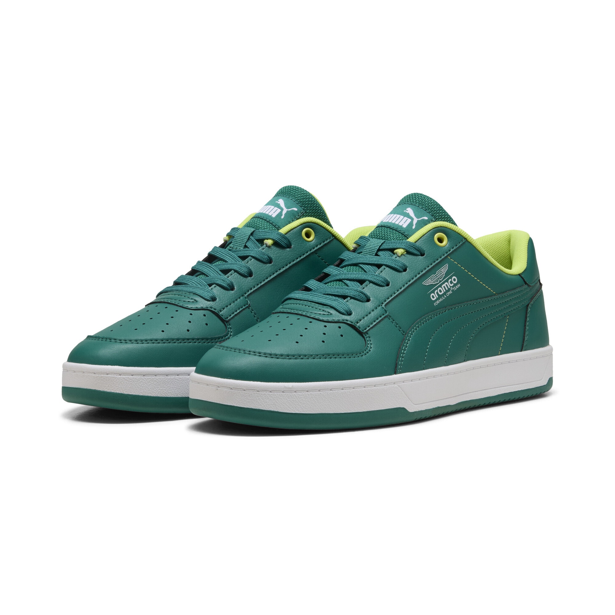 Sneaker PUMA "PUMA x ASTON MARTIN ARAMCO F1 TEAM Caven 2.0 Sneakers", Damen, Gr. 44,5, grün lux lime shimmer, Obermaterial: Textil, Synthetik; Futter: Textil; Laufsohle: Gummi, Schuhe Sneaker