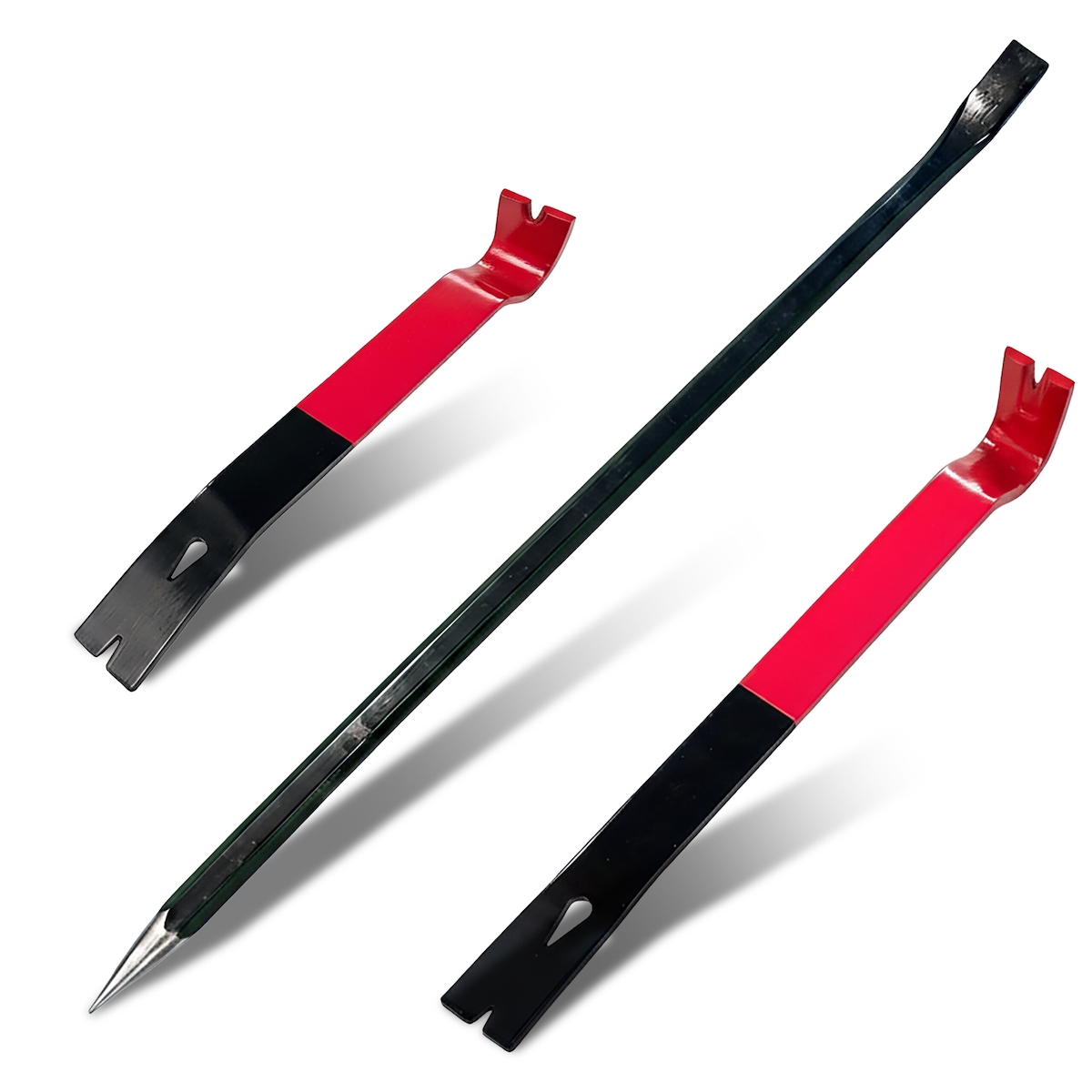 Relaxdays Brecheisen 3-tlg. Set, Brechstange mit Stechdorn & 2 flache Nagelheber, zum Leisten entfernen, Stahl, schwarz Image