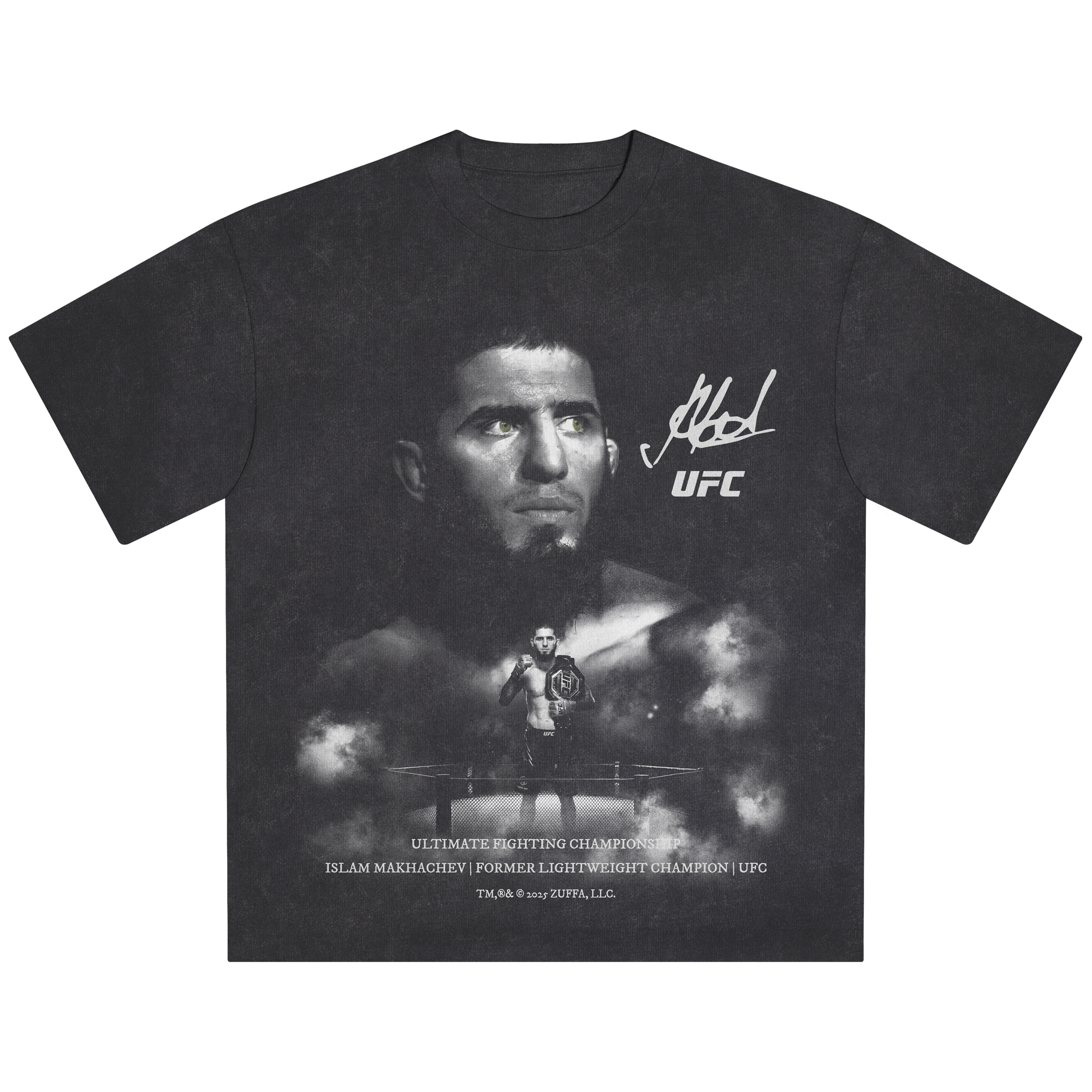 Schwarzes Herren-T-Shirt mit Islam Makhachev-Motiv (UFC 322 Staredown) Image