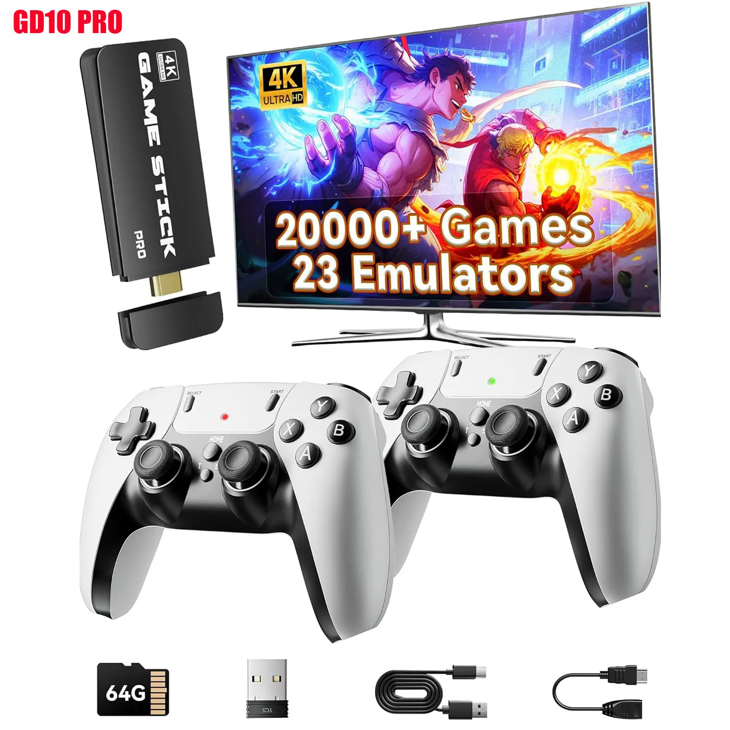 GD10 PRO 4K bâton de jeu 128G 256G 58000 jeux Console de jeu rétro HD Console de jeu vidéo contrôleur sans fil pour PS1 cadeau de noël