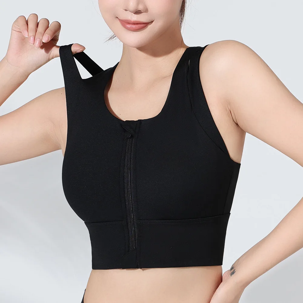 High Impact Bras For Women Zip Front Sports Bra Top Padded Running Athletic Fitness Crop Top Gym Workout Sports-Wear 3XL