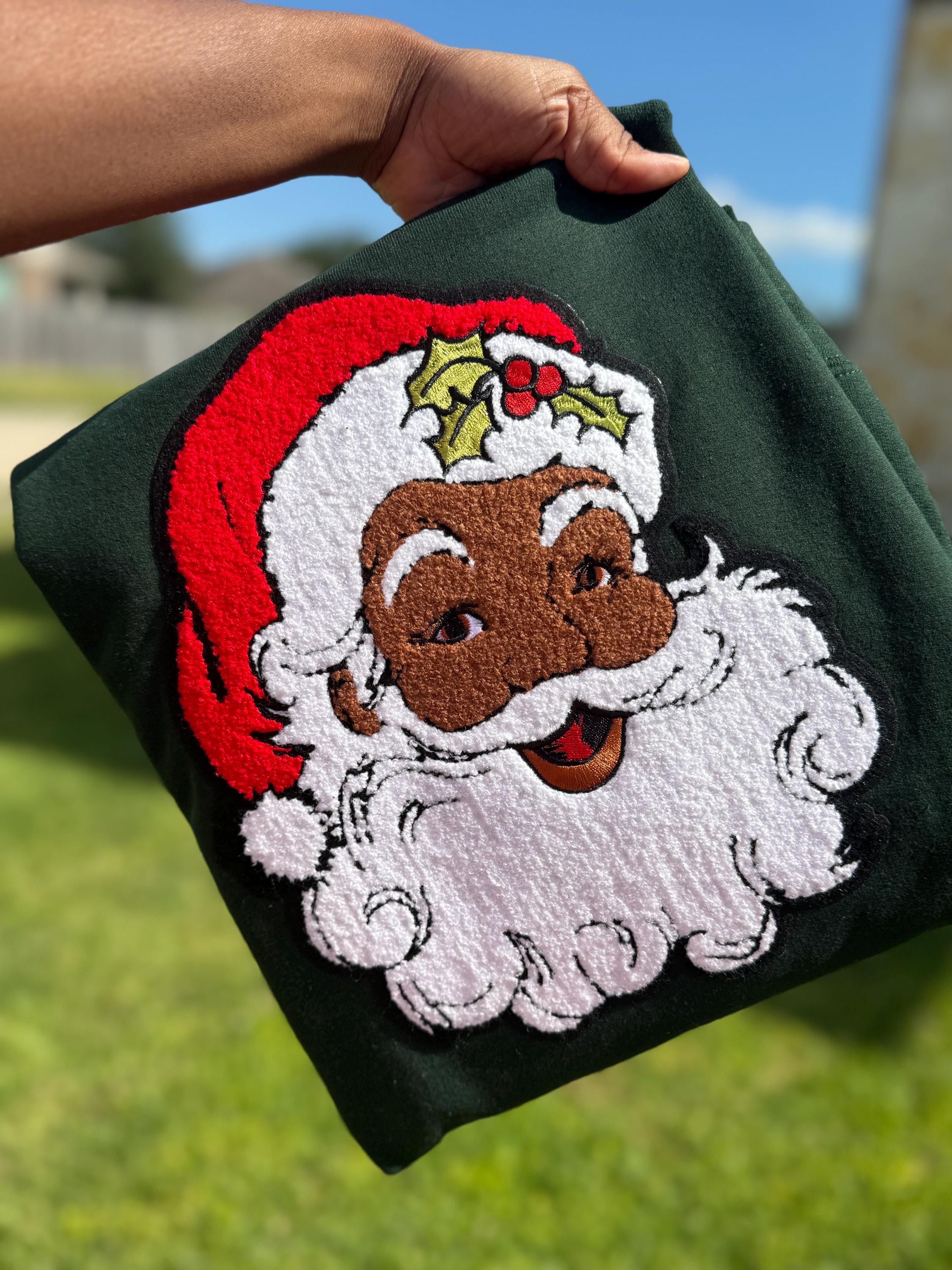 Felpa nera di Babbo Natale, felpa marrone di Babbo Natale, felpa marrone di Babbo Natale, Babbo Natale afroamericano, Babbo Natale nero, Natale afroam