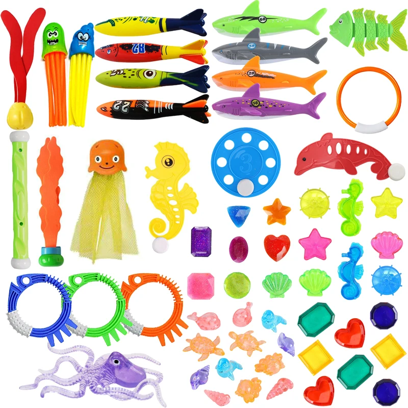 Kinder Tauchen Spielzeug Set Kunststoff Kinder Unterwasser Training Sommer Float Schwimmbad Zubehör Torpedo Algen Wasser Spielzeug TMZ Image