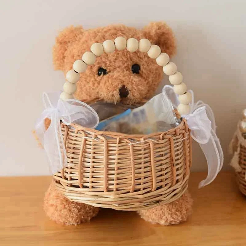 1PC handgewebter Korb Wicker Rattan Picknickkorb Blumenmädchen Korb mit Perlengriff dekorativer Blumenkorb dekorativ Image