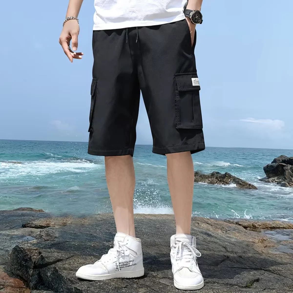 Plus Größe Sommer Männer Cargo-Shorts Baumwolle Lose Fit Große Größe String Banding Männer Kurze Hosen Streetwear Casual Arbeit Bermuda Shorts